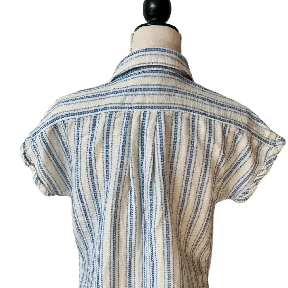 Faherty Avery Organic Cotton Gauze Camp Shirt Blue White Stripe XS - Picture 10 of 14